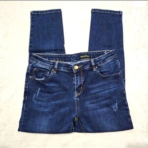 JIANYI ✦ Mid‑Rise Distressed Jeans ✦ Blue Wash Straight Cut Stretch Denim Sz 30
